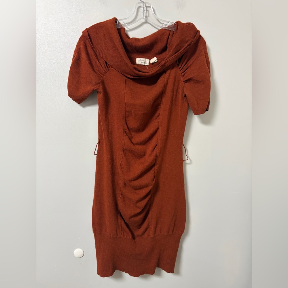 Allison Brittney orange cowl‎ neck knit sweater dress ruched juniors M no belt